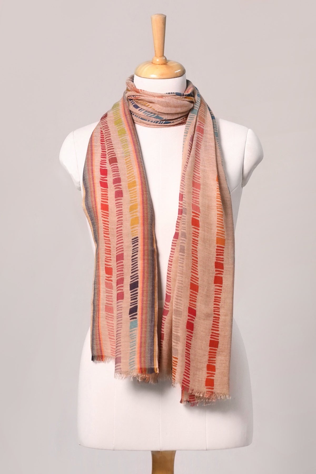 Rainbow Stripe Wool Blend Scarf - Beige | SVEŽElife