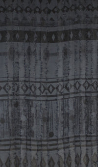 Frayed Stripes Block Printed Viscose Scarf - Grey Black