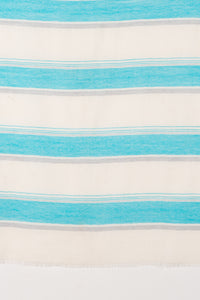 Sveze - Wide Stripes Merino Wool Scarf - Turquoise White - Flat Look