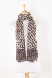 SVEZE Diamond Print Linen Cotton Scarf - Plum Peach - Alternate Drape