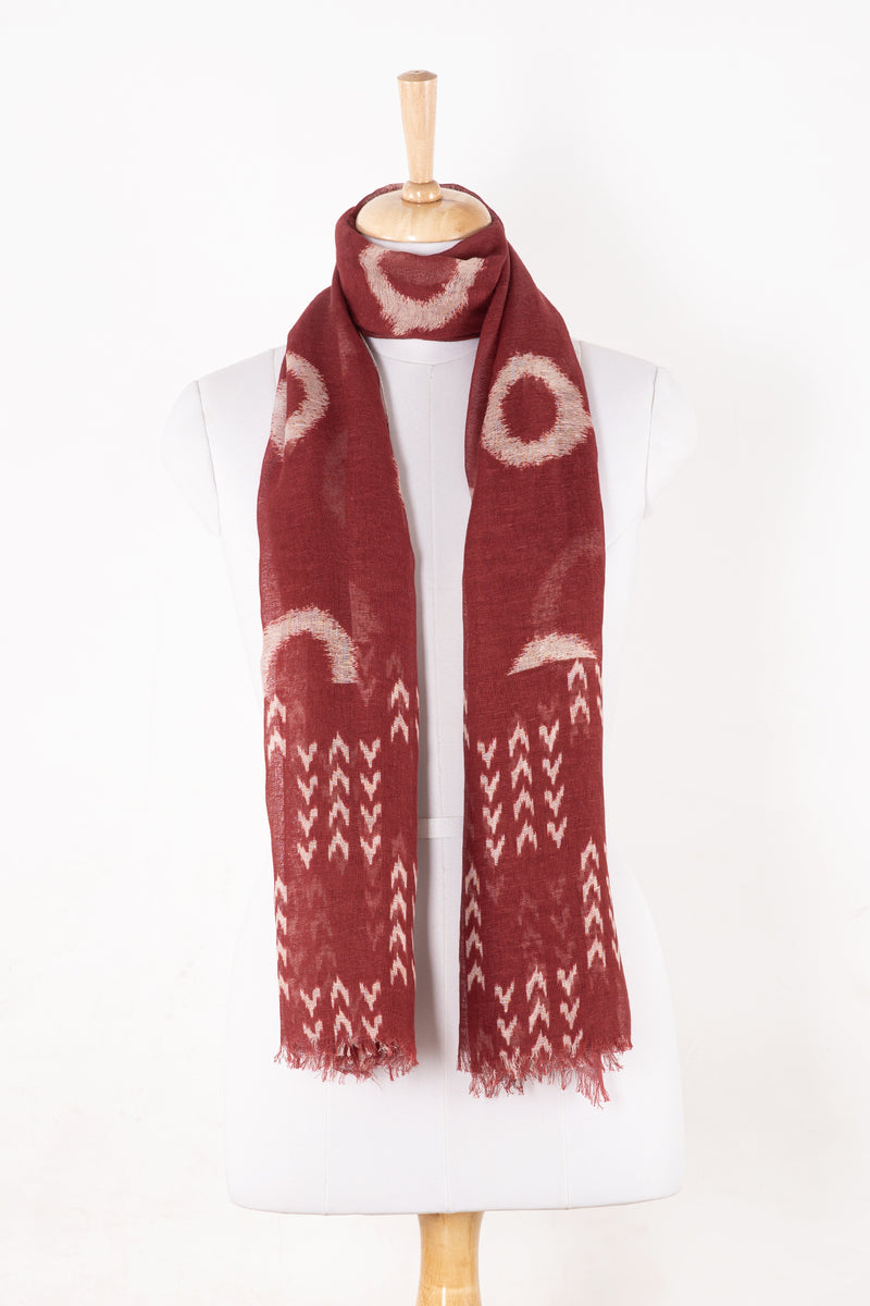 SVEZE Circle and Chevron Square Print Linen Cotton Scarf - Terracotta - Alternate Drape