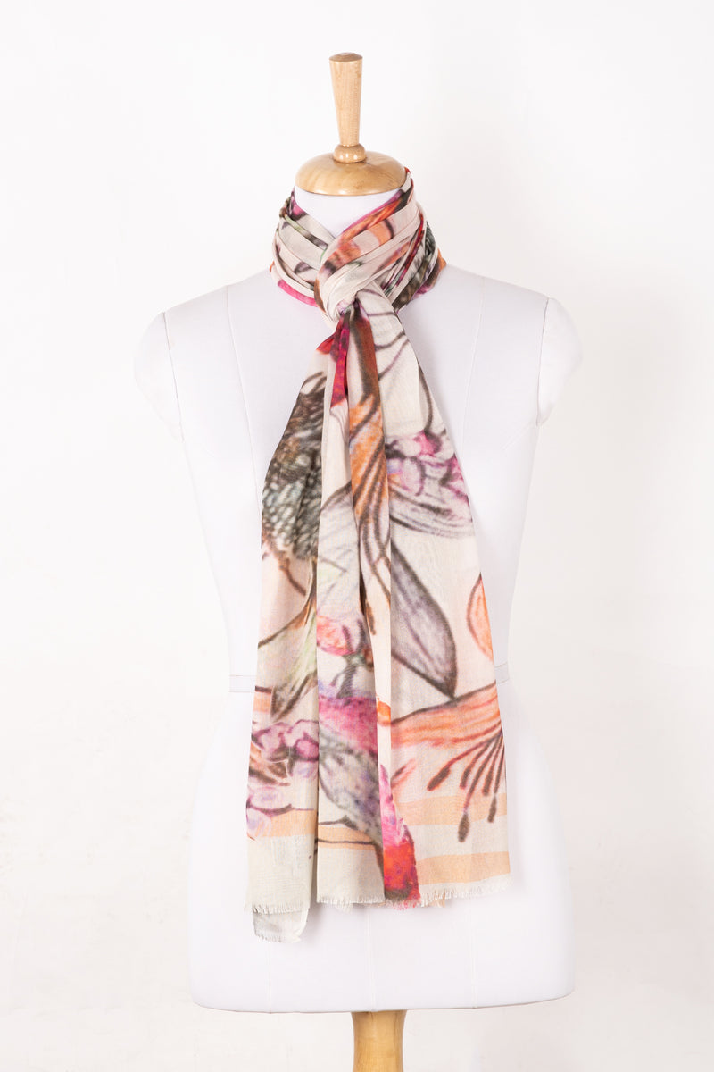 SVEZE Summer Sparrow Floral Print Cotton Modal Scarf - Multicoloured - Regular Drape