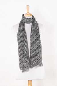 SVEZE Hexagon Wheel Print Linen Cotton Scarf - Black - Alternate Drape
