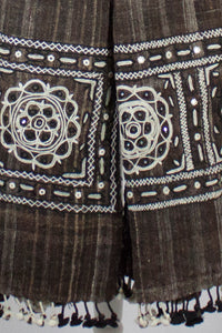 Handspun Handwoven Rabari Embroidered Wool Shawl - Brown