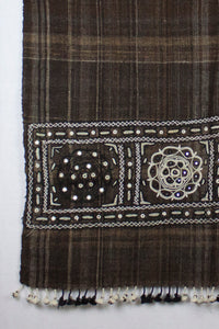 Handspun Handwoven Rabari Embroidered Wool Shawl - Brown