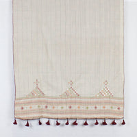 Double Sided Ajrakh Print Silk and Woolen Embroidered Scarf - Orange Off White