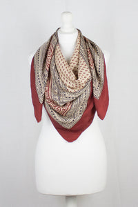Mini Spade Print Bagh Hand-block Print Silk Square Scarf - Red