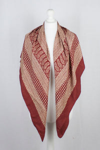 Checks Mix Print Bagh Hand-block Print Silk Square Scarf - Red