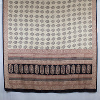 Leaf Print Bagh Hand-block Print Silk Scarf - Off White Black