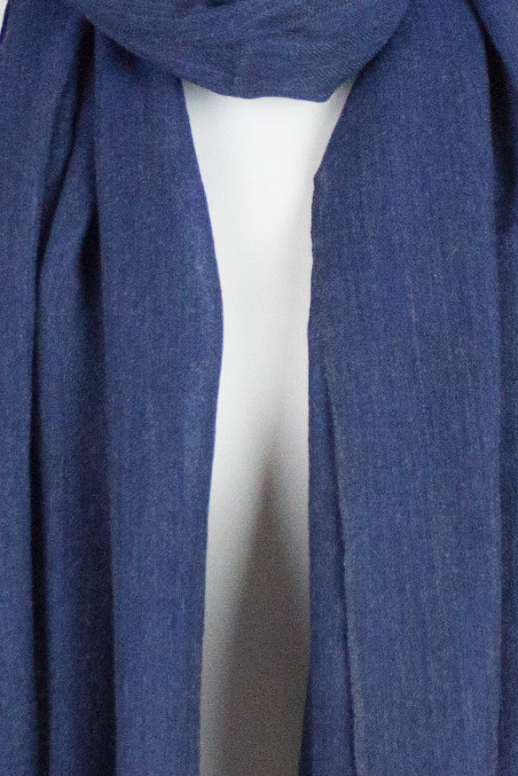 Herringbone Weave Two Tone Merino Wool Scarf - Blue