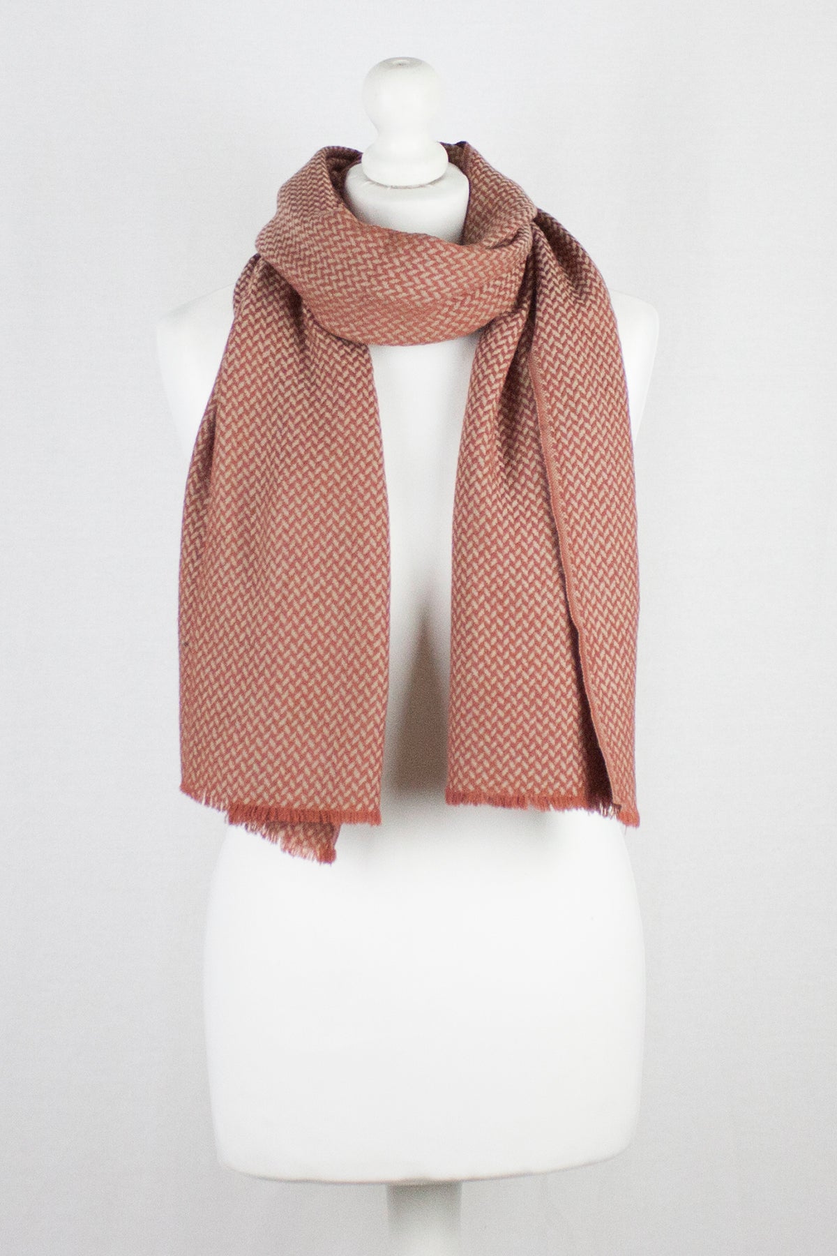 Chevron Weave Two Tone Merino Wool Scarf - Orange Beige