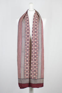 Checks & Stripes Bagh Hand-block Print Silk Scarf - Red