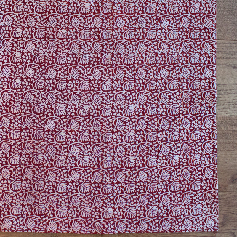 Lotus Flower Hand-block Print Area Rug - Red