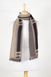 Checks & Stripes Abstract Fine Wool Jacquard Scarf – Black | SVEŽElife