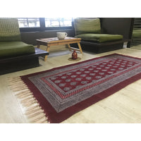Paisley Jaal Hand-block Print Rug - Red White
