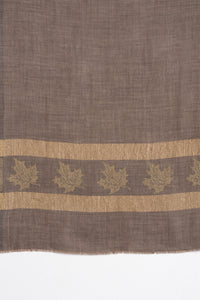 Gold Maple Leaf Border Cashmere Wool Scarf -  Beige