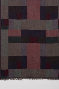 Mix Checks Jacquard Merino Wool Scarf - Red Blue Multi
